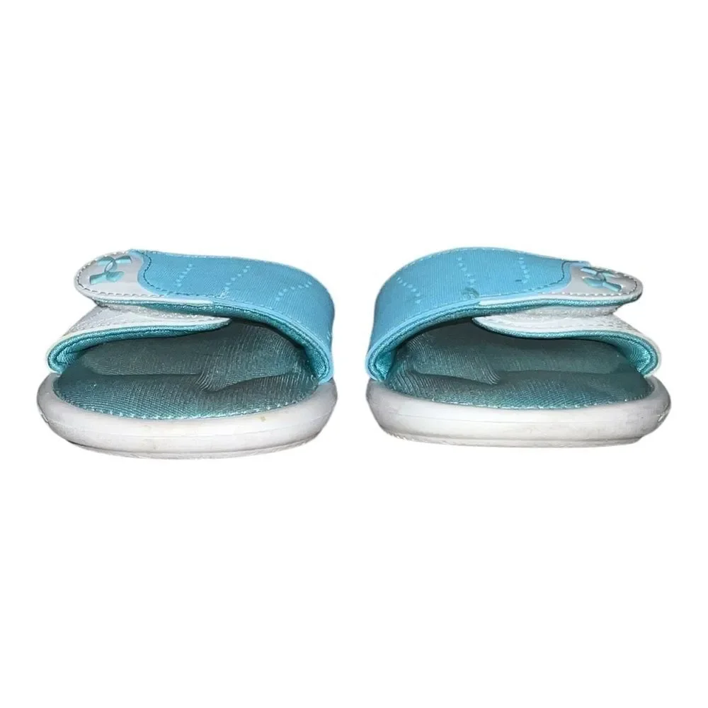 Under Armour Kids Ignite IX Slide Sandals Girls White Light Blue 2M EUC